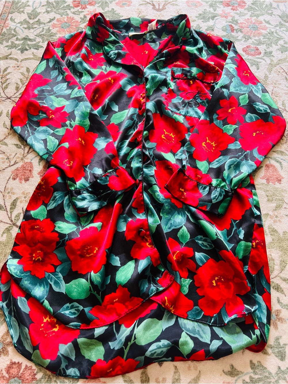 Vintage 80s 90s Victorias Secret Gold Label Satin Sleep Shirt Small